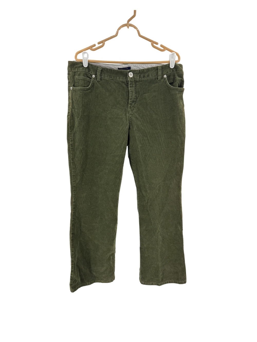 Lands' End Olive Green Corduroy Straight-Leg Pants 16 casual fall winter work